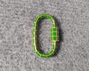 Green Enamel Carabiner Pendant – Gold Rhodium Sterling Silver Charm
