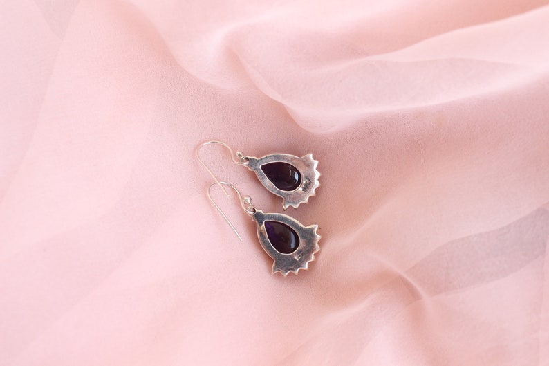 Handcrafted Black Onyx and Purple Amethyst Earrings Holiday Shopping Dangler Earrings Christmas Gift Drop Earrings 925 Sterling Silver