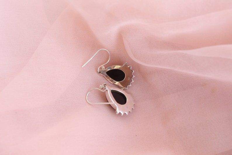 Handcrafted Black Onyx and Purple Amethyst Earrings Holiday Shopping Dangler Earrings Christmas Gift Drop Earrings 925 Sterling Silver