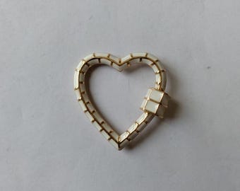 White Enamel Heart Carabiner Pendant, Sterling Silver Screw Lock Charm Holder