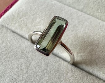 Green Tourmaline Ring: Handmade Sterling Silver Octagon Gemstone