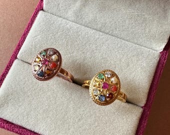Navratna 9 Stone Ring: Sterling Silver Gemstone, Vedic Astrology Jewelry