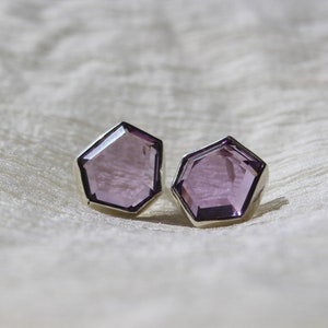 Handmade Natural Amethyst Stud Earrings 925 Sterling Silver, Bezel Setting, Earlobe Piercing Statement piece,Purple Earring, Easter Day Gift