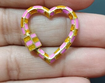 Pink and Yellow Enamel Heart Carabiner Pendant – Gold Rhodium Finish