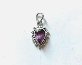 Purple Teardrop CZ Pendant – 925 Sterling Silver Amethyst Color Charm