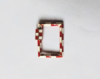 Red White Checkered Carabiner Pendant – Sterling Silver Screw Lock Charm Holder Necklace Connector