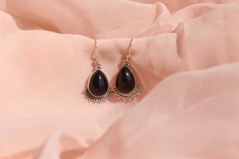 Handcrafted Black Onyx and Purple Amethyst Earrings Holiday Shopping Dangler Earrings Christmas Gift Drop Earrings 925 Sterling Silver