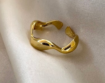 Anello d'oro sottile, Anello d'oro ondulato, Anello minimalista d'oro, Anello d'oro regolabile, Impilabile, Anello d'onda, Anello d'oro magro, Unisex, Regolabile, Regalo