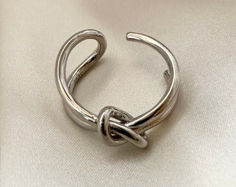 Silver Knot Ring, Silver Statement Ring, Silver Ring, Adjustable Ring, Open Back Ring, Stacking Ring, Unisex Ring, Present, Gift, Unique