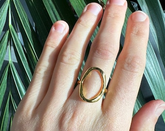 Gold Ring, Thin Gold Adjustable Ring, Gold Oval Ring, Gold Circular Ring, Unisex Gold Ring, Gold Minimalist Ring, Minimalism, Jewellery