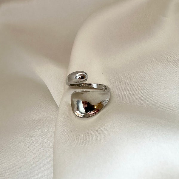 Zilveren ring, zilveren dubbellaagse ring, stapelbare verstelbare ring, zilveren instructiering, zilveren unisex-ring, zilveren wikkelring, eenvoudige ring