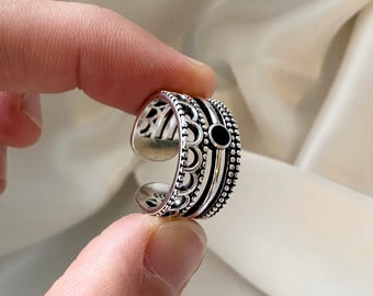 Bague ajustable multi-niveaux en argent, bague tendance, grosse bague à superposer, bague en argent, bague en pierre argentée