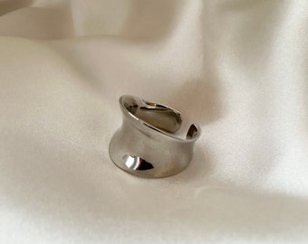 Silber klobiger Ring, dicker Silberring, großer Silberring, Statementring, Stapelring, Unisex, offener verstellbarer Ring, Geschenk