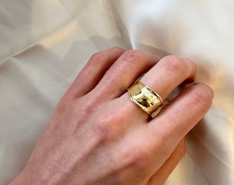 Dikke gouden ring, gouden statement ring, dikke gouden ring, retro stijl, grote gouden ring, verstelbare gouden ring, open rug, unisex, stapelring