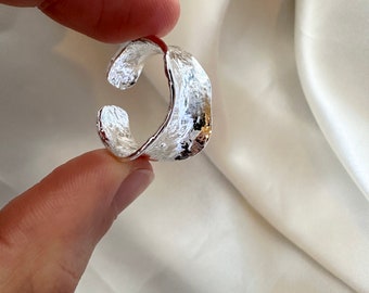 Klobiger Silberring, gehämmerter Silberring, verstellbarer Ring, Stapelring, Silber-Statement-Ring, Unisex, Daumenring, Fingerring, Geschenk