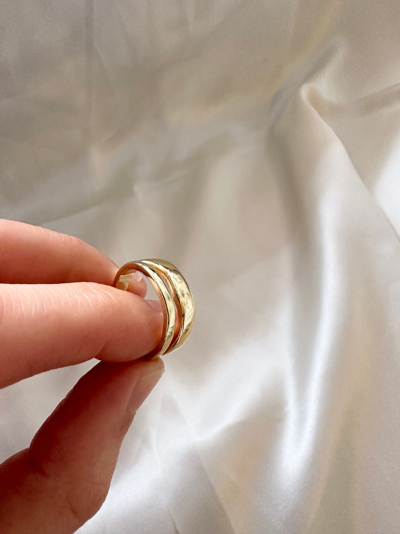 Gold Double-Layer-Ring, klobige Goldring, Gold Stapelring, dicker verstellbarer Ring, Unisex Goldring, Gold-Statement Ring, Unisex Bild 4