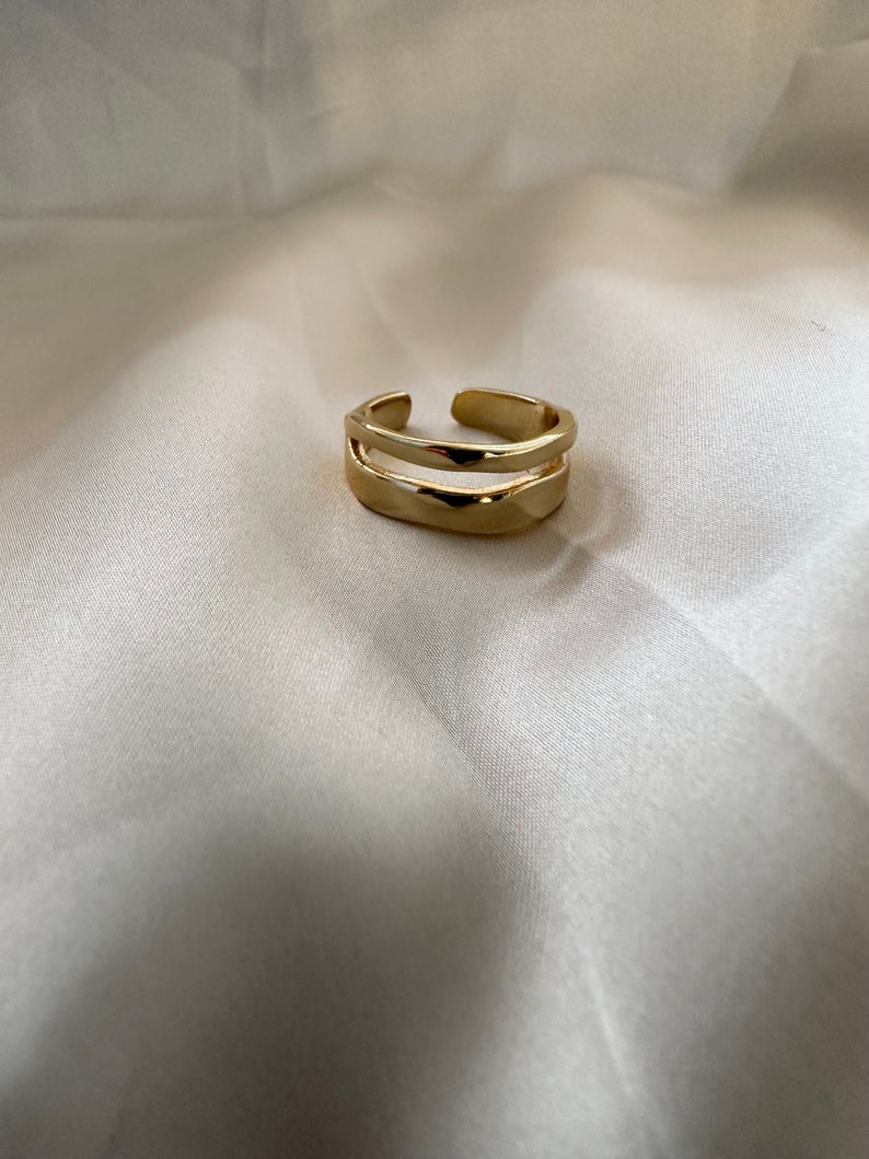 Gold Double-Layer-Ring, klobige Goldring, Gold Stapelring, dicker verstellbarer Ring, Unisex Goldring, Gold-Statement Ring, Unisex Bild 7