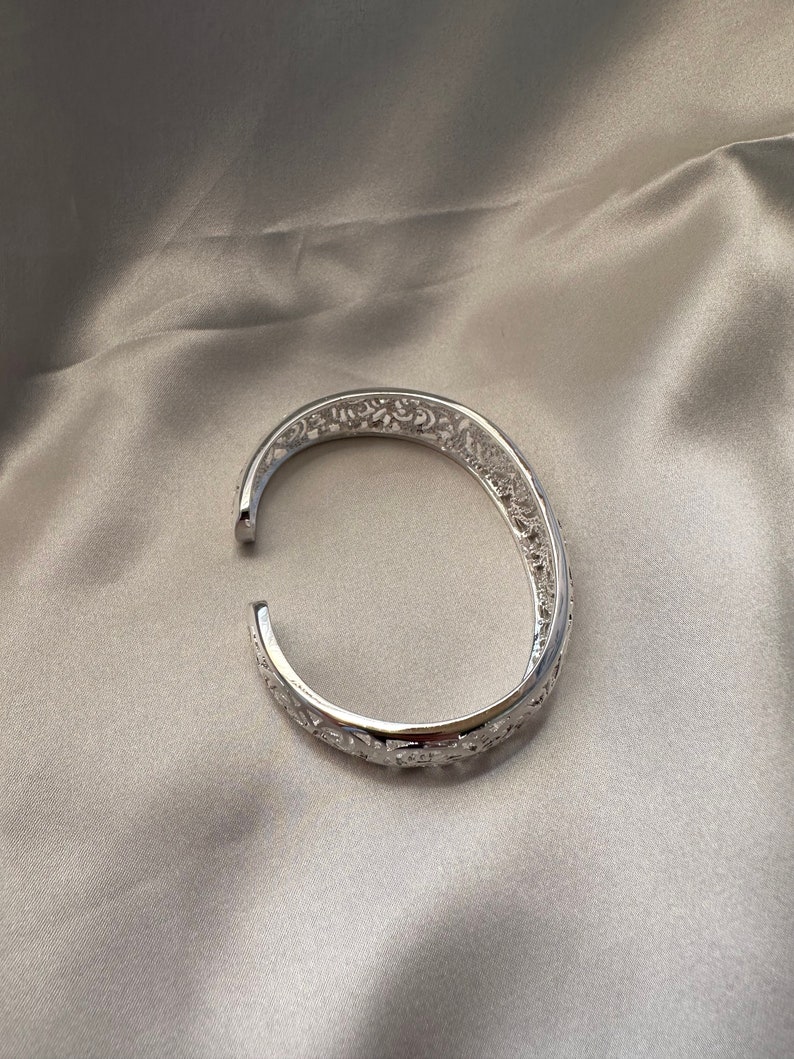 Silver Bangle, Silver Bracelet, Adjustable Simple Bangle, Silver Bangle, Chunky Bangle, Hollow Silver Bangle, Silver Statement Bangle image 5