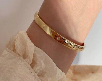 Bracciale Bangle Oro Regolabile, Placcato Oro, Semplice E Minimal, Nuovo Con Etichette