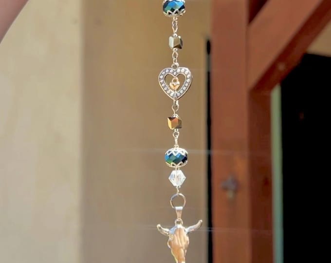 Western Cowboy Car Charm Accessories- Rear view mirror ornament - Cowgirl girl - Desert Decor - Bull Horn Decoration- Country Desert Decor