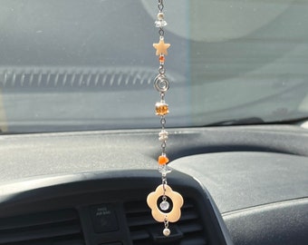 Whimsical Flower Rear view mirror / Beach Shell Jewelry / Psychedelic Jewelry / Car Accessories / Car Decor / Purse charm / car charm