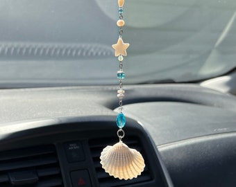 Coastal Beach Shell Car Charm / Beach Decor / Unqique Car accessories / Rear view mirror Accessory / Purse charm / Keychain / Hanging decor