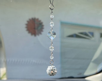 Disco Ball Groovy Car Charm // Rear view mirror Accessory // Purse tote charm // Keychain // Suncatcher // Window Garden decor // Room decor