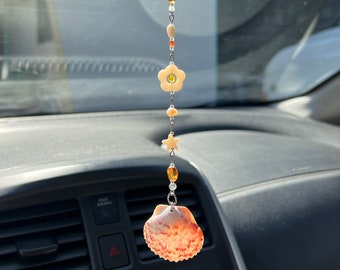 Calico Shell Car Charm – Beach Rearview Mirror Accessory