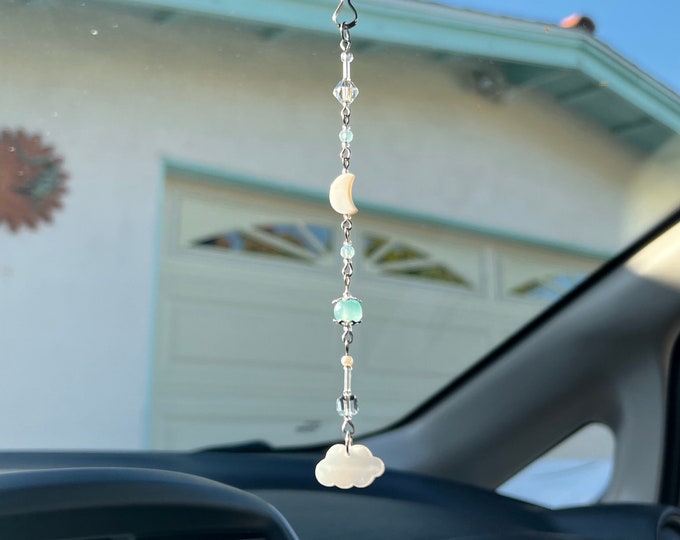Moon Dreamy Sky Car Charm / Rear view mirror accessory / Unique car Accessories / Room decor / Celestial Sun catcher/ Car Gifts for Her