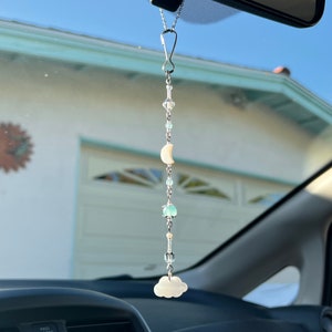 Moon Sky Car Charm – Celestial Rearview Mirror Accessory – Dreamy Blue Cloud Ornament – Sun Catcher Car Decor – Gift for Her