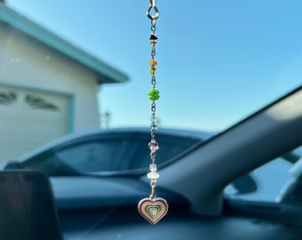 Dainty Rainbow Heart Car Charm / Sun Catcher / Purse Charm / Keychain / Rear View Mirror Accessory / Pride / Window Charm