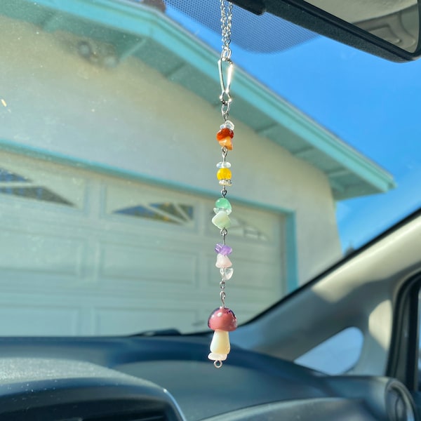 Rainbow Mushroom fairytale car charm / Rear view mirror accessory / car accessory / window charm / purse charm