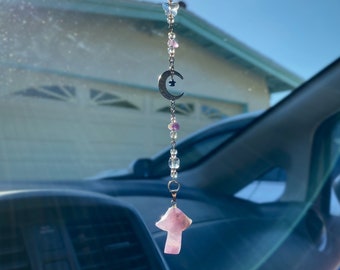 Amethyst Moon Mushroom Charm / Rear View Mirror Accessory / Window charm / Sun Catcher / Purse charm / Keychain