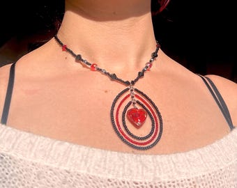 Spiral Love Necklace ~ Red & Black
