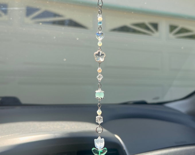 Sky Blue Tulip Rear View Mirror Charm - Car Charm
