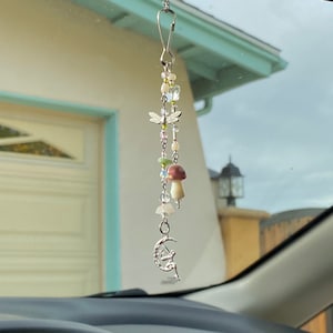 Fairy Mushroom Car Charm / Window charm / Sun Catcher / Purse charm / Keychain / Rear View Mirror Accessory / Car mirror decor