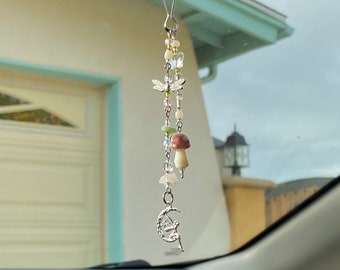 Fairy Mushroom Car Charm / Window charm / Sun Catcher / Purse charm / Keychain / Rear View Mirror Accessory