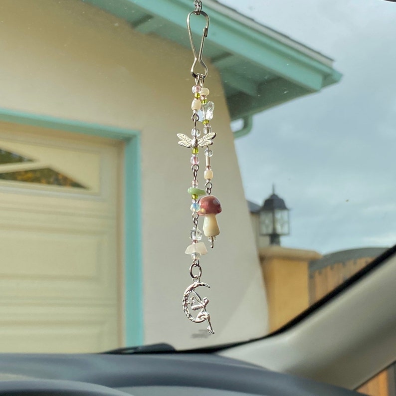 Fairy Mushroom Car Charm / Window charm / Sun Catcher / Purse charm / Keychain / Rear View Mirror Accessory image 1