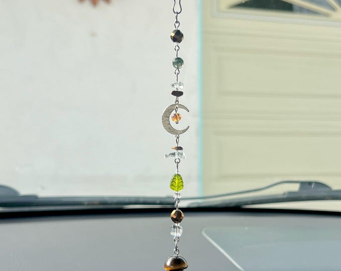Tigers Eye Mushroom Twilight Car Charm / Window charm / Sun Catcher / Purse charm / Keychain / Rear View Mirror Accessory / Car mirror decor