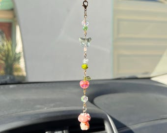 Zawieszka na lusterko wsteczne w kształcie grzyba i motyla, biżuteria Fairy Cottagecore, fantazyjna biżuteria, prezent dla niej, urocze kwiatowe dekoracje samochodowe