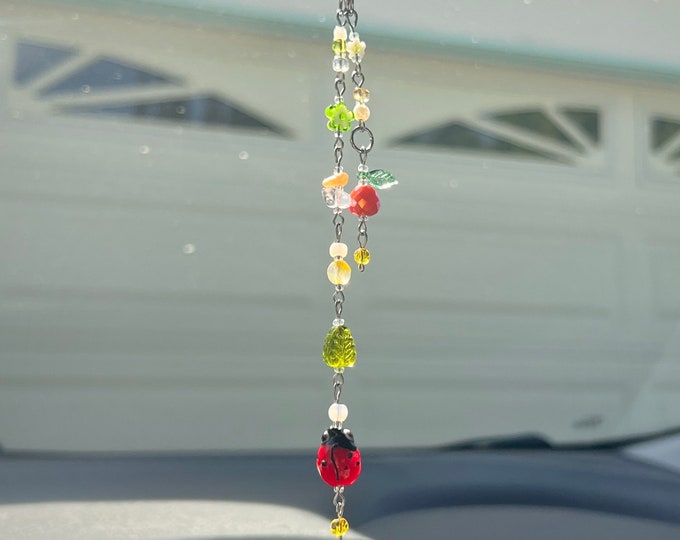Ladybug Tangerine Fruit Car Charm - Car rear view mirror