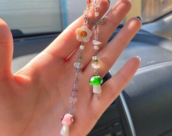 Mushroom Flower Garden Charm / Rear view mirror accessory / Purse charm / window decor / car charm / sun catcher