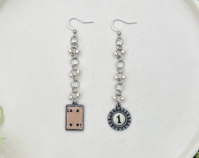 Lucky Number Drop Earrings / Card Pool Ball Earrings / Star number Earrings