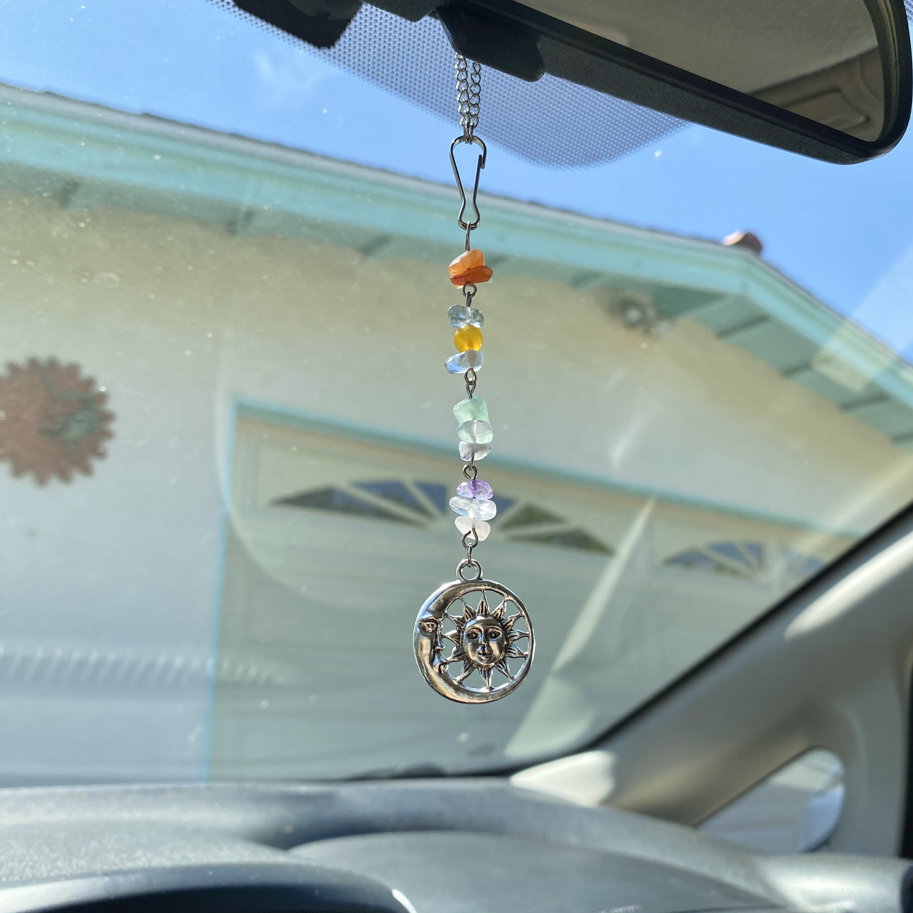FINESTEP Bling Rear View Mirror Car Charm Pendant, Face Mask Hook/Holder,  Rhinestone Heart with Facemask Charm and Crystal Sun Catcher Hanging