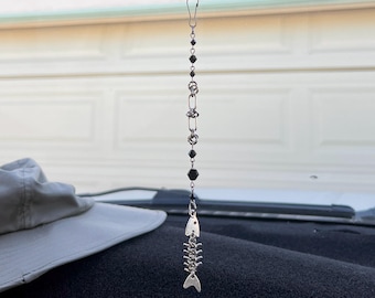 Skeleton Fish Chain Car Charm - Rear View Mirror Accessory