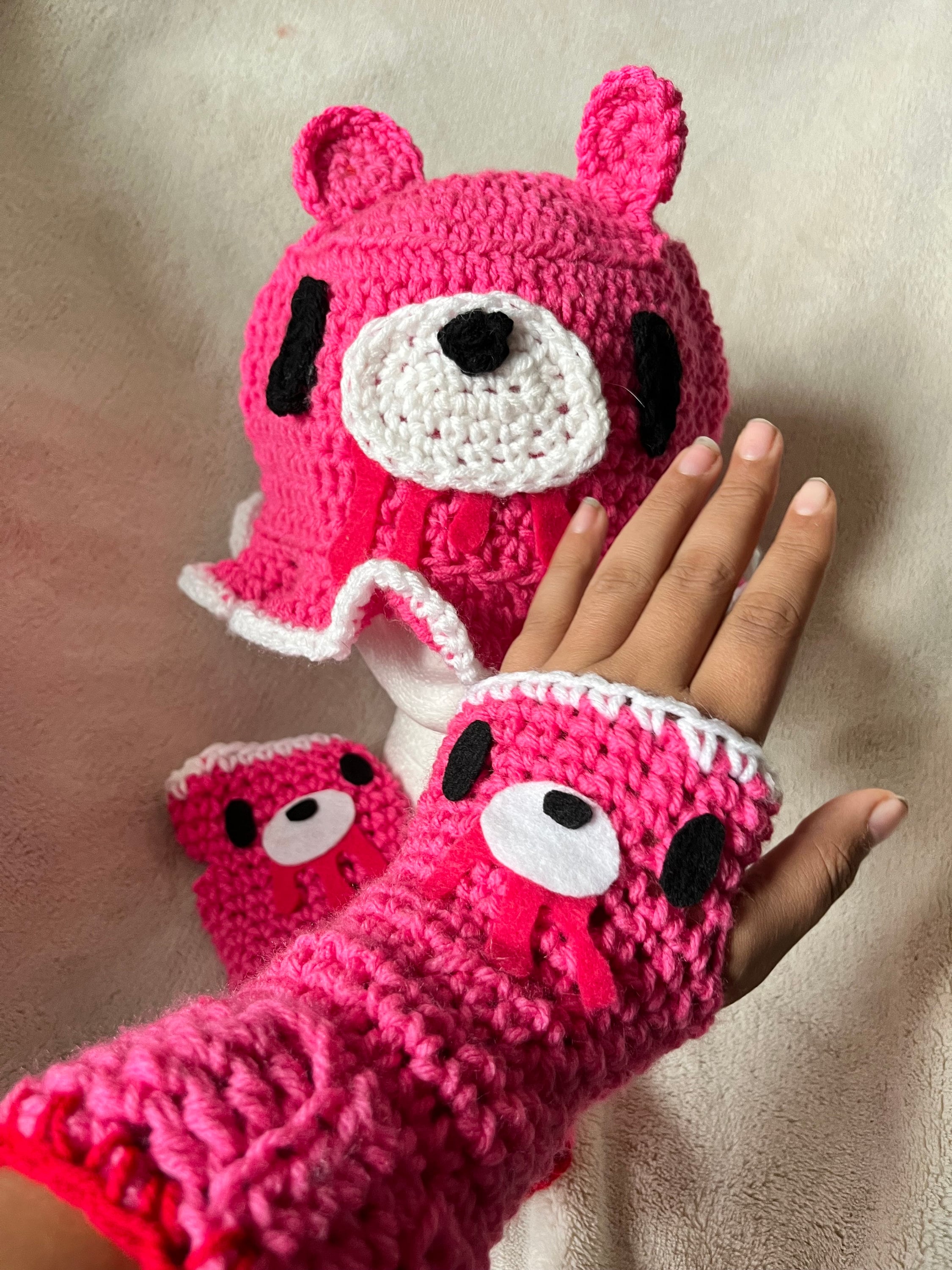 Kawaii Emo Gloom Bear Handmade Crochet Bucket Hat