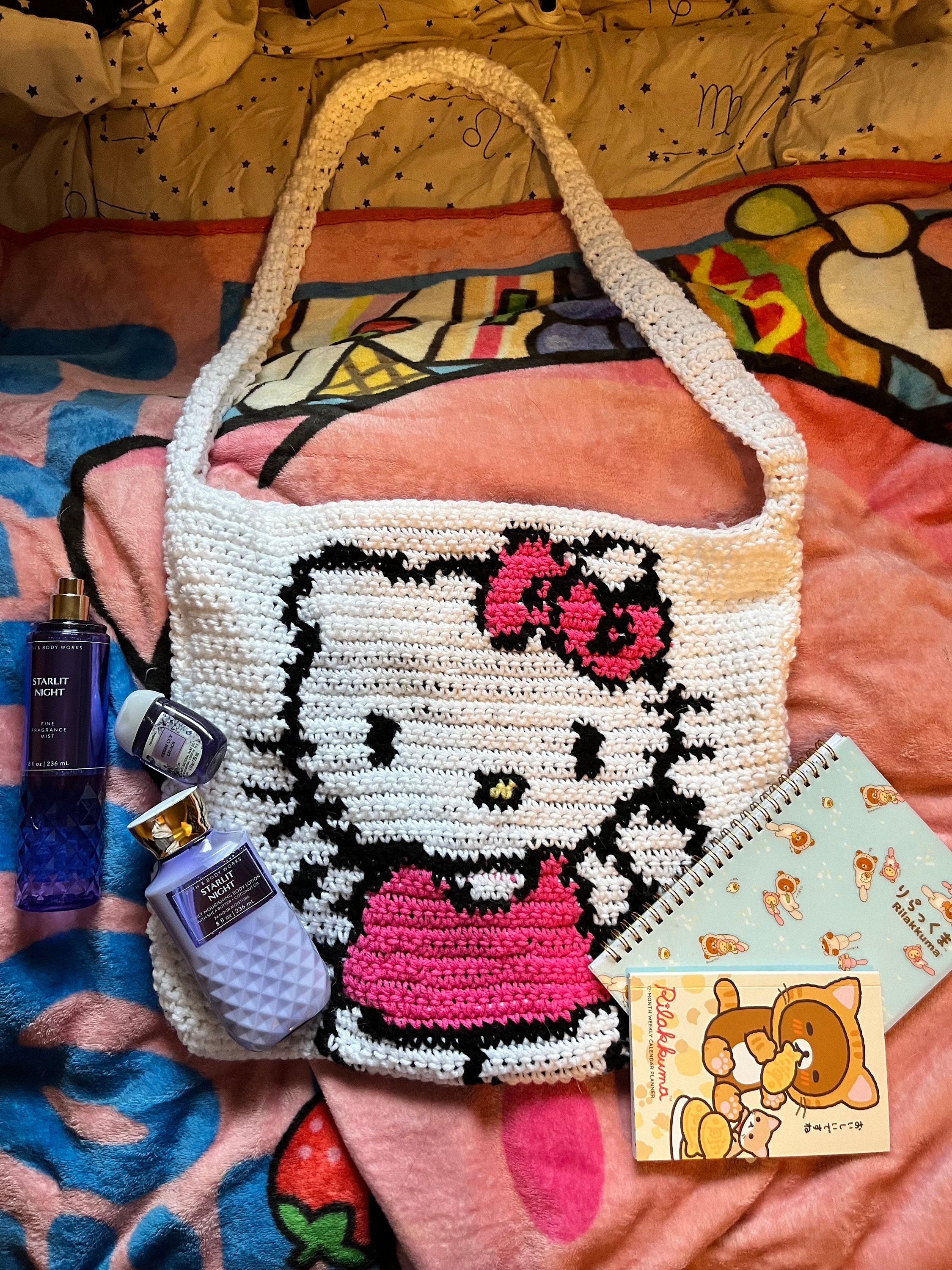 Handmade Crochet Kitty Shoulder Tote Bag, Large Laptop Bag, Knitted Kitty  Purse, Present **Comes with a Free Gift!!***