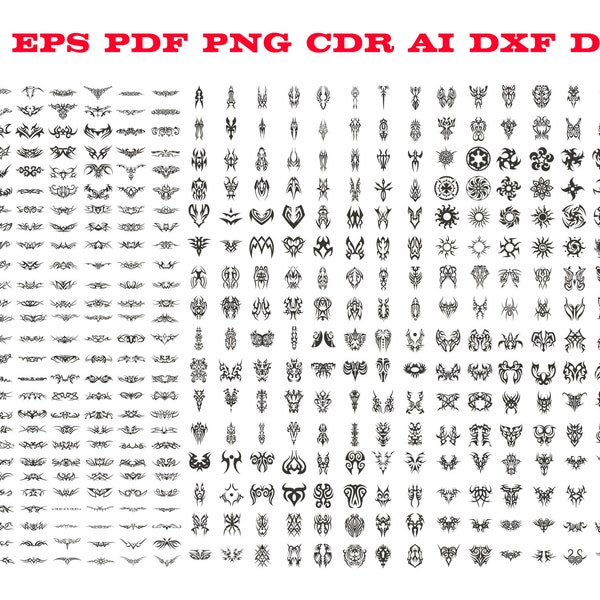 Tribal Tattoo SVG, Tribal set PNG, Tattoo, Decal, Vinyl, Tribal Clipart Bundle, SVG, Png, Ai, Eps, dxf cut file