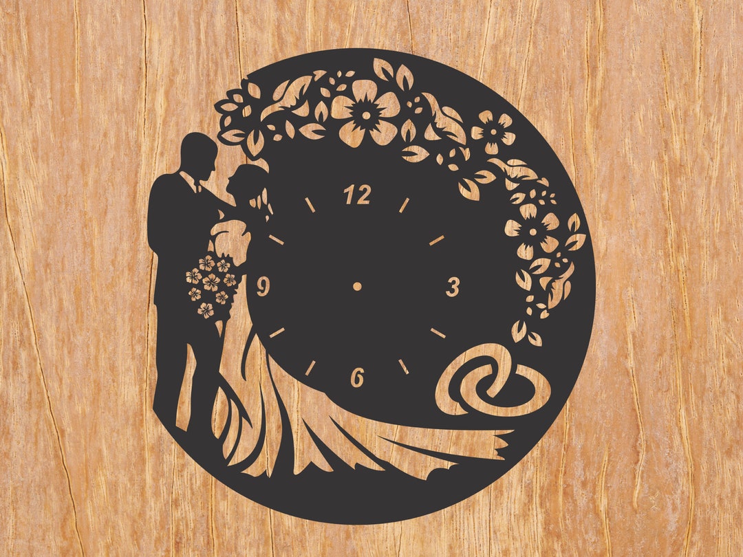 Reloj de pared de boda con corte láser, pareja de proyectos vectoriales ...