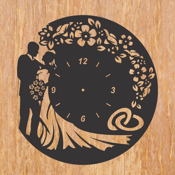 laser cut wedding wall clock, Vector projects couple, cnc Cut Vector, glowforge. cricut SVG EPS DXF vector cnc router plan instant download